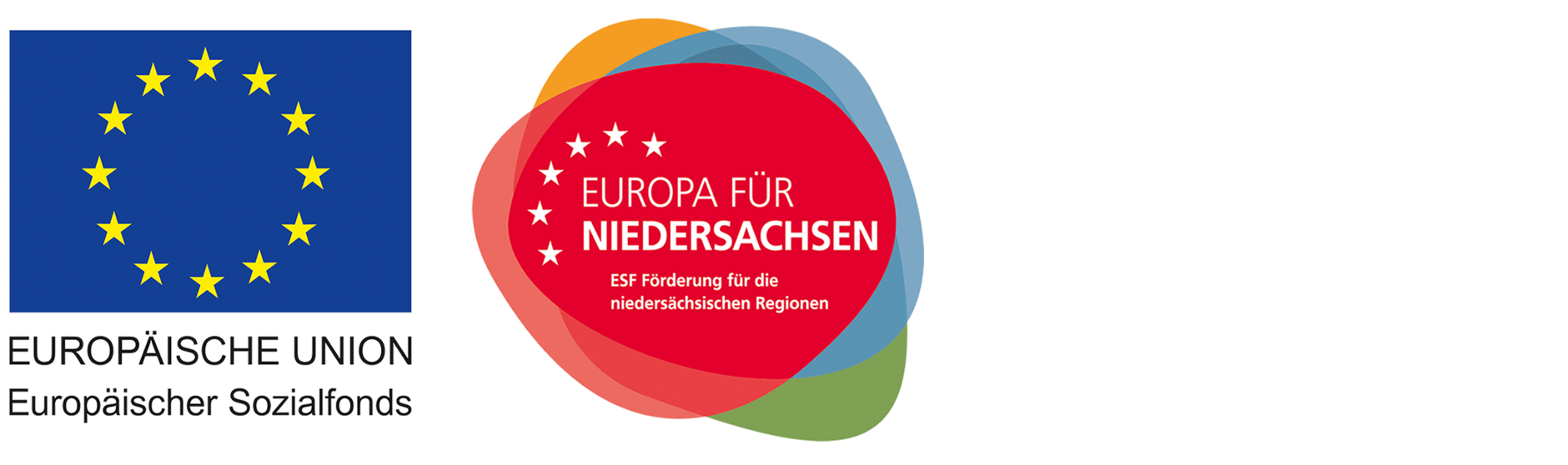 Label Europäische Sozialfonds und Europa für Niedersachsen Dies zeigt das Logo des Europäischen Sozialfonds und des Europa für Niedersachsen. Beide Label unterstützen die Weiterbildung der Pflegekräfte am HGZ.